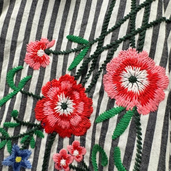 Walter Baker Tunic Floral Embroidered Striped Boho Coastal Cotton Womens Small - Picture 4 of 10